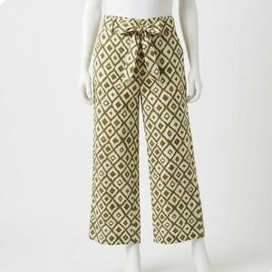 INDUSTRY Olive Geometric Wide Leg Pants‎ High Rise Belted Boho Trouser Medium